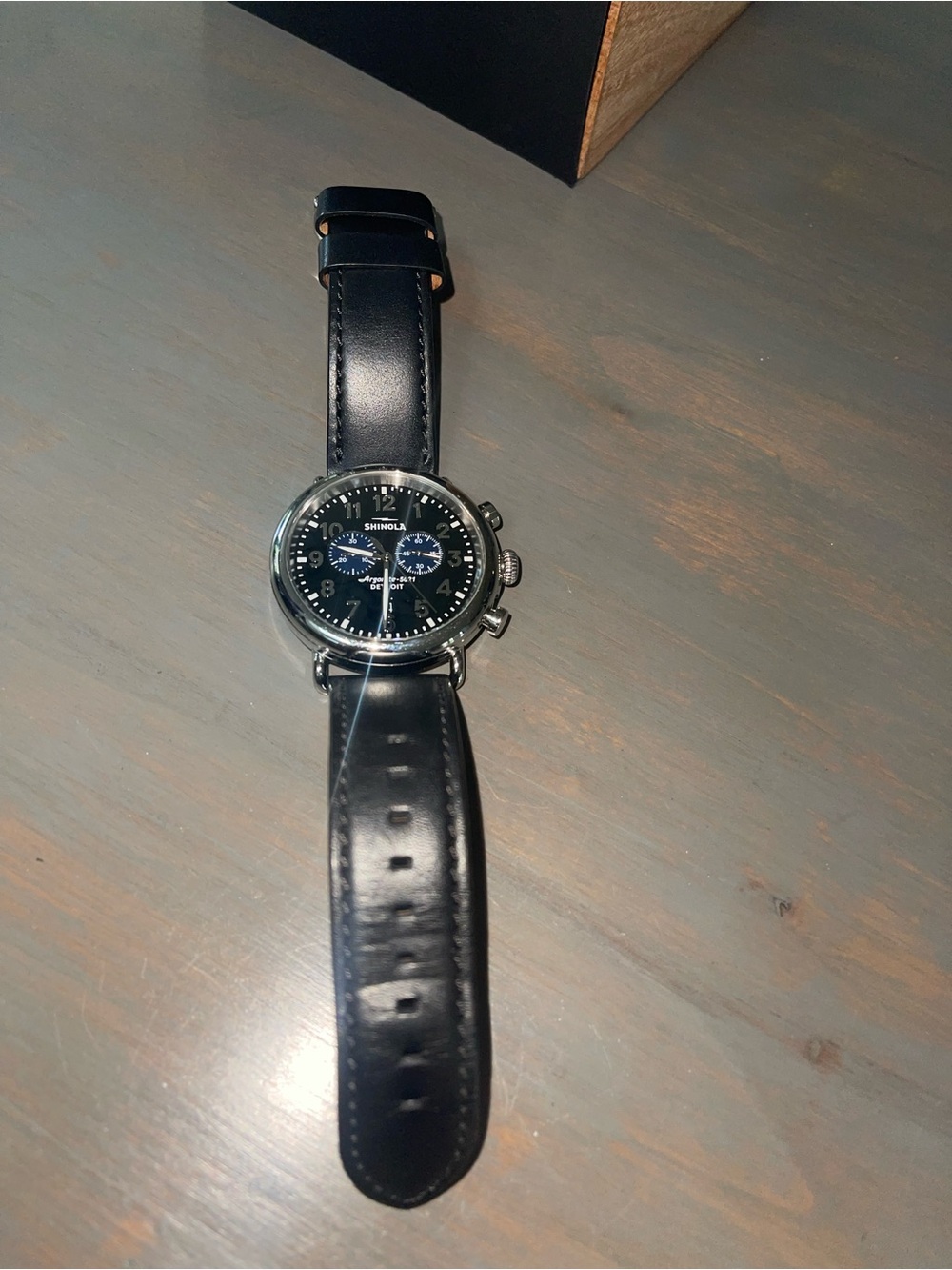 Shinola Runwell Men’s 47mm Black Dial Chronograph Watch with Blue Subdials - Picture 5 of 7